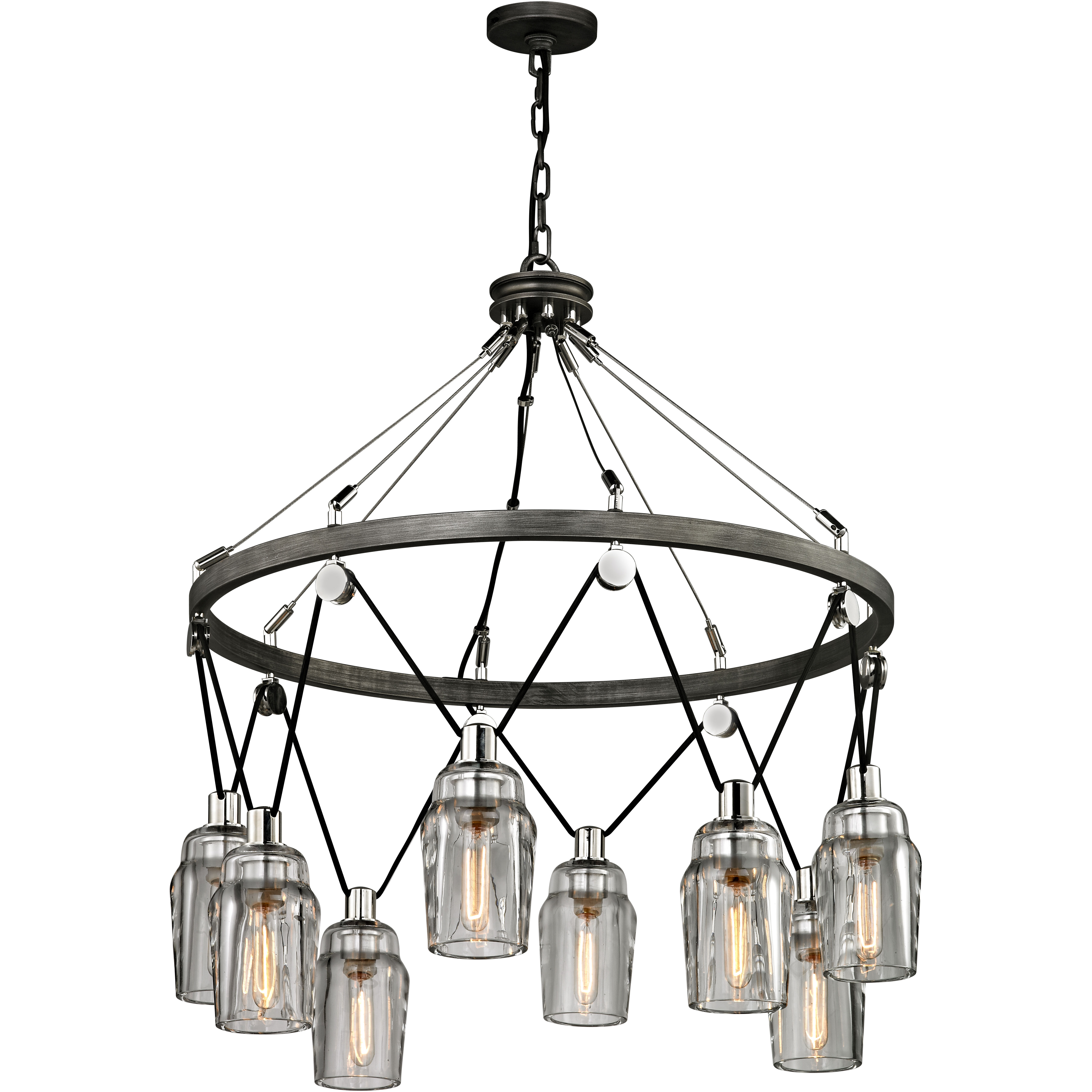 Citizen 8 Light 34 inch Graphite And Polished Nickel Chandelier Ceiling Light, Clear Pressed Glass