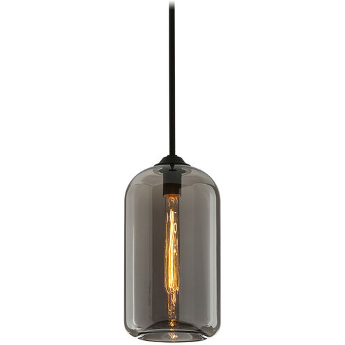 District 1 Light 8 inch Satin Black Pendant Ceiling Light, Plated Smoke Glass