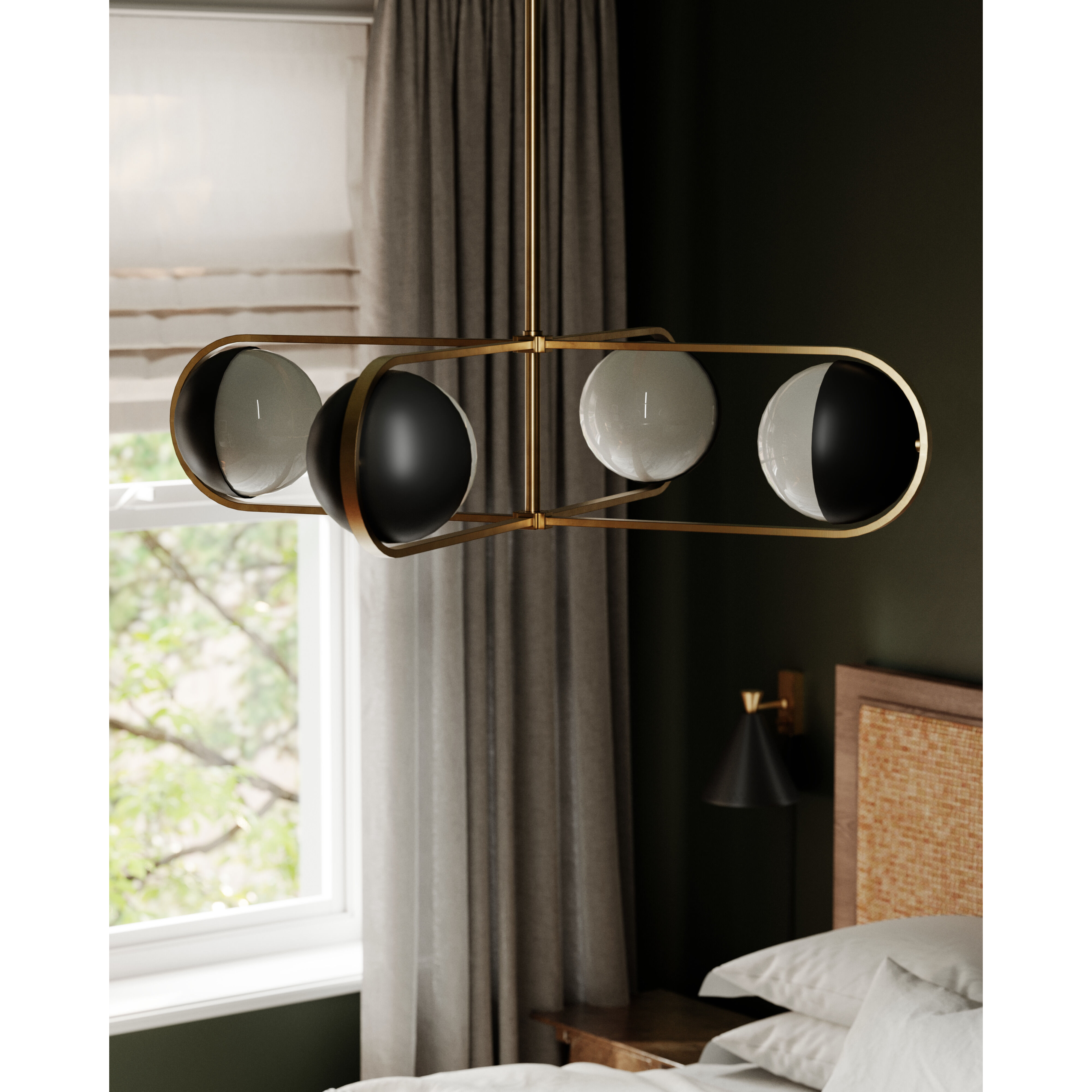 Willard 4 Light 41.5 inch Patina Brass/Soft Black Chandelier Ceiling Light