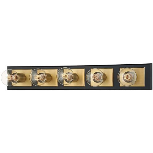 Runyan 5 Light 28.75 inch Patina Brass/Soft Black Bath And Vanity Wall Light in Patina Brass/Black
