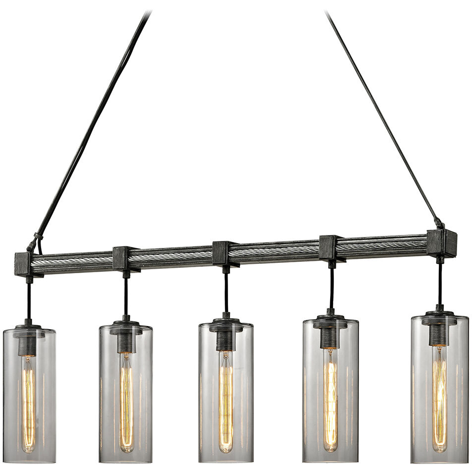 Union Square 5 Light 42.25 inch Graphite Linear Ceiling Light, Smoke Glass