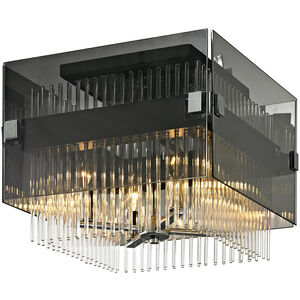 Apollo 4 Light 15 inch Dark Bronze Polished Chrome Flush Mount Ceiling Light, Smoked and Clear Glass