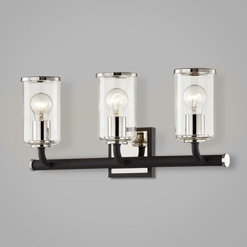 Aeon 3 Light 20 inch Textured Black and Polished Nickel Bath And Vanity Wall Light