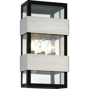 Dana Point 3 Light 19 inch Black With Brushed Stainless Outdoor Wall Sconce