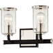 Aeon 2 Light 12 inch Textured Black/Polished Nickel Bath and Vanity Wall Light