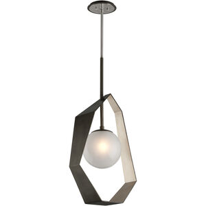 Origami LED 9 inch Graphite With Silver Leaf Pendant Ceiling Light, Frosted Clear Glass