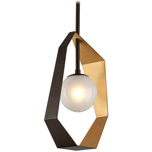 Origami LED 6 inch Bronze With Gold Leaf Pendant Ceiling Light, Frosted Clear Glass