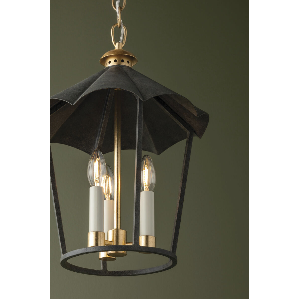 Wildomar 3 Light 13.5 inch Vintage Gold Leaf and French Iron Indoor Lantern Ceiling Light