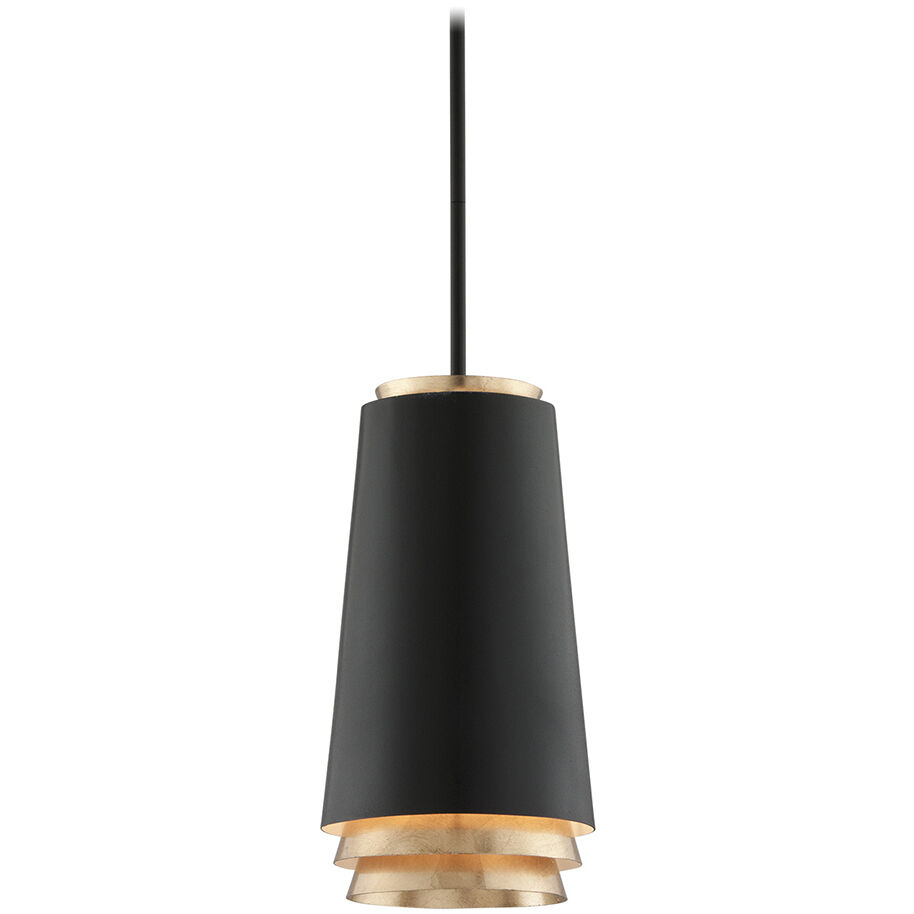 Fahrenheit LED 8.25 inch Textured Black and Vintage Gold Leaf Pendant Ceiling Light