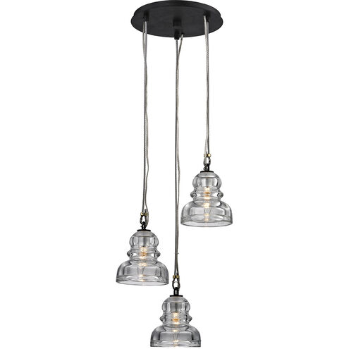 Menlo Park 3 Light 14 inch Deep Bronze Pendant Ceiling Light, Historic Clear Pressed Glass