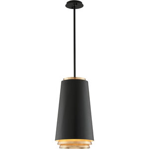 Fahrenheit LED 13 inch Textured Black W-Gold Leaf Pendant Ceiling Light