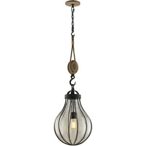 Murphy 1 Light 14 inch Vintage Iron With Rustic Wood Pendant Ceiling Light