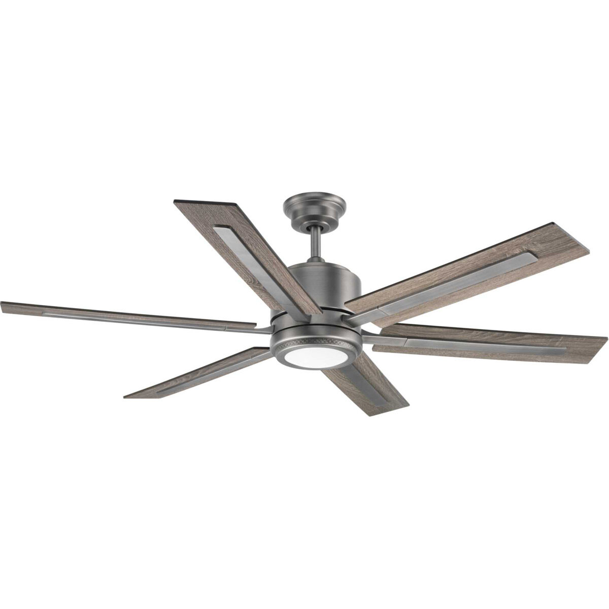 Huntington 60 inch Antique Nickel with Walnut/Driftwood Blades Ceiling Fan, Progress LED