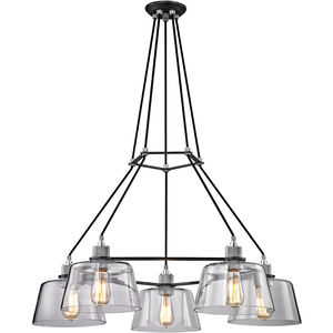 Audiophile 5 Light 36 inch Old Silver And Polished Alumin Chandelier Ceiling Light, Clear Glass