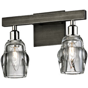 Citizen 2 Light 12 inch Graphite And Polished Nickel Bath And Vanity Wall Light, Clear Pressed Glass
