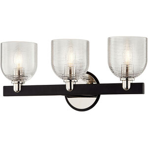 Munich 3 Light 19 inch Textured Black and Polished Nickel Bath and Vanity Wall Light