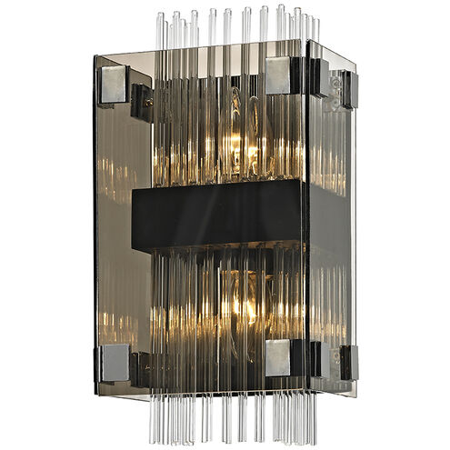 Apollo 2 Light 8 inch Dark Bronze Polished Chrome Wall Sconce Wall Light, Smoked and Clear Glass