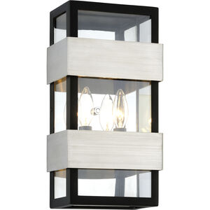 Dana Point 2 Light 15 inch Black With Brushed Stainless Outdoor Wall Sconce