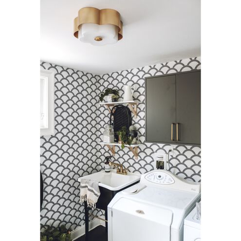 Allure 2 Light 13.5 inch Gold Leaf Flush Mount Ceiling Light, Opal White Glass