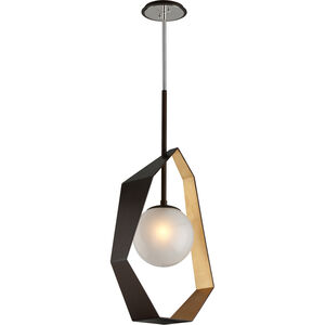 Origami LED 9 inch Bronze With Gold Leaf Pendant Ceiling Light, Frosted Clear Glass