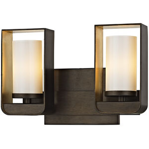 Escape LED 12 inch Bronze With Gold Leaf Accent Bath And Vanity Wall Light, Gloss Opal Glass