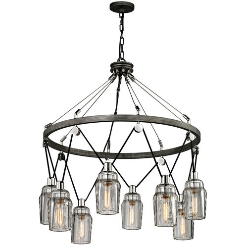 Citizen 8 Light 34 inch Graphite And Polished Nickel Chandelier Ceiling Light, Clear Pressed Glass