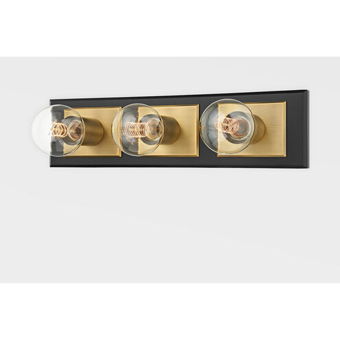 Runyan 3 Light 17.75 inch Patina Brass/Soft Black Bath And Vanity Wall Light in Patina Brass/Black