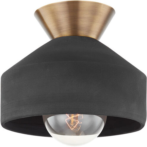 Covina 1 Light 11 inch Patina Brass/Ceramic Black Flush Mount Ceiling Light