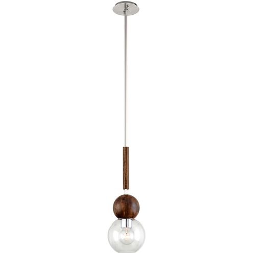 Arlo 1 Light 7 inch Polished Ss And Natural Acacia Pendant Ceiling Light