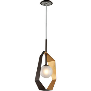 Origami LED 6 inch Bronze With Gold Leaf Pendant Ceiling Light, Frosted Clear Glass