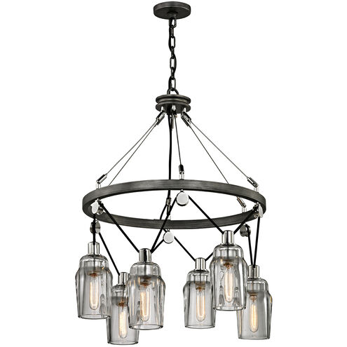 Citizen 6 Light 25 inch Graphite And Polished Nickel Chandelier Ceiling Light, Clear Pressed Glass