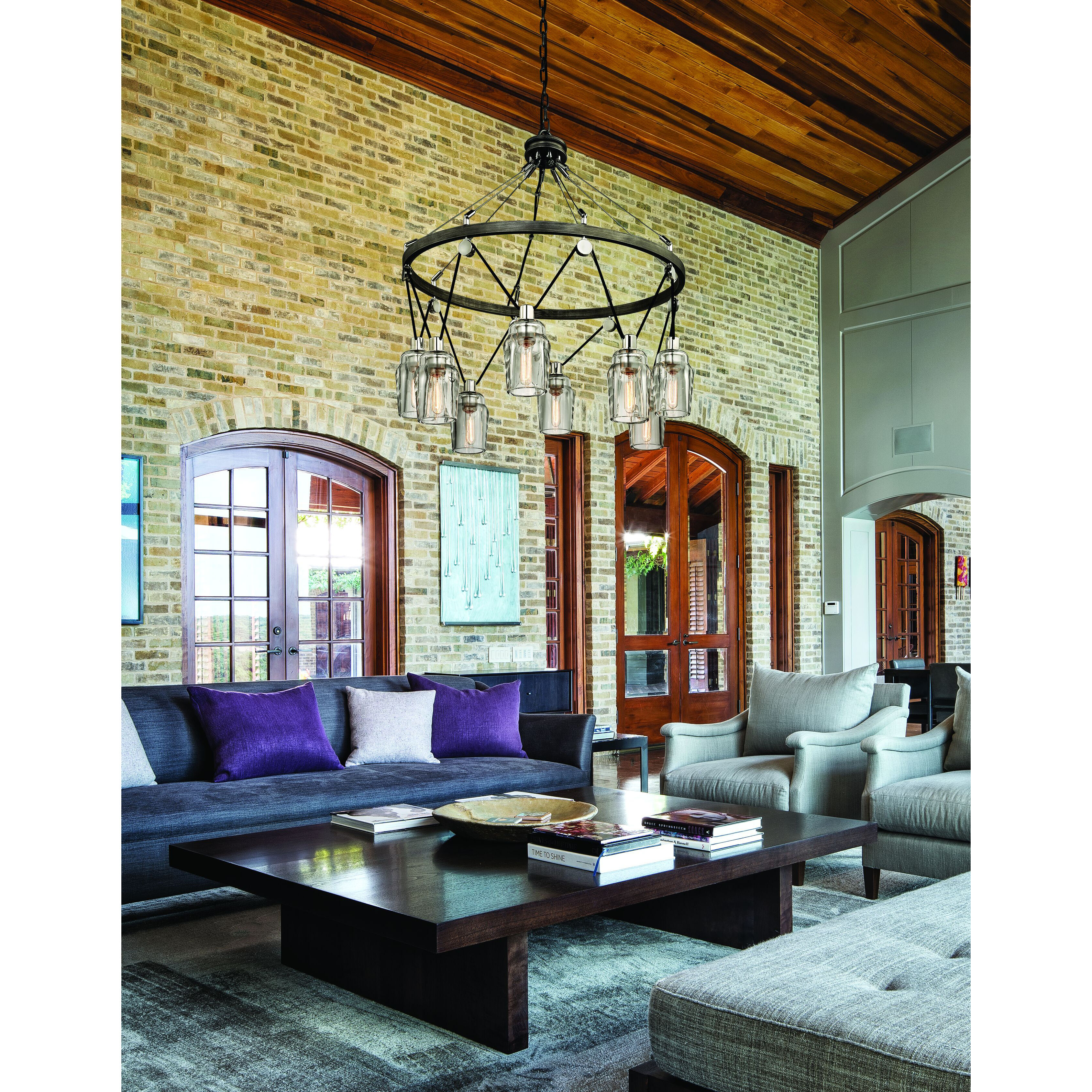 Citizen 8 Light 34 inch Graphite And Polished Nickel Chandelier Ceiling Light, Clear Pressed Glass