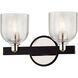 Munich 2 Light 12 inch Textured Black/Polished Nickel Bath and Vanity Wall Light