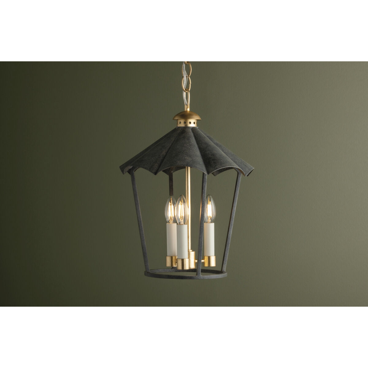 Wildomar 3 Light 13.5 inch Vintage Gold Leaf and French Iron Indoor Lantern Ceiling Light