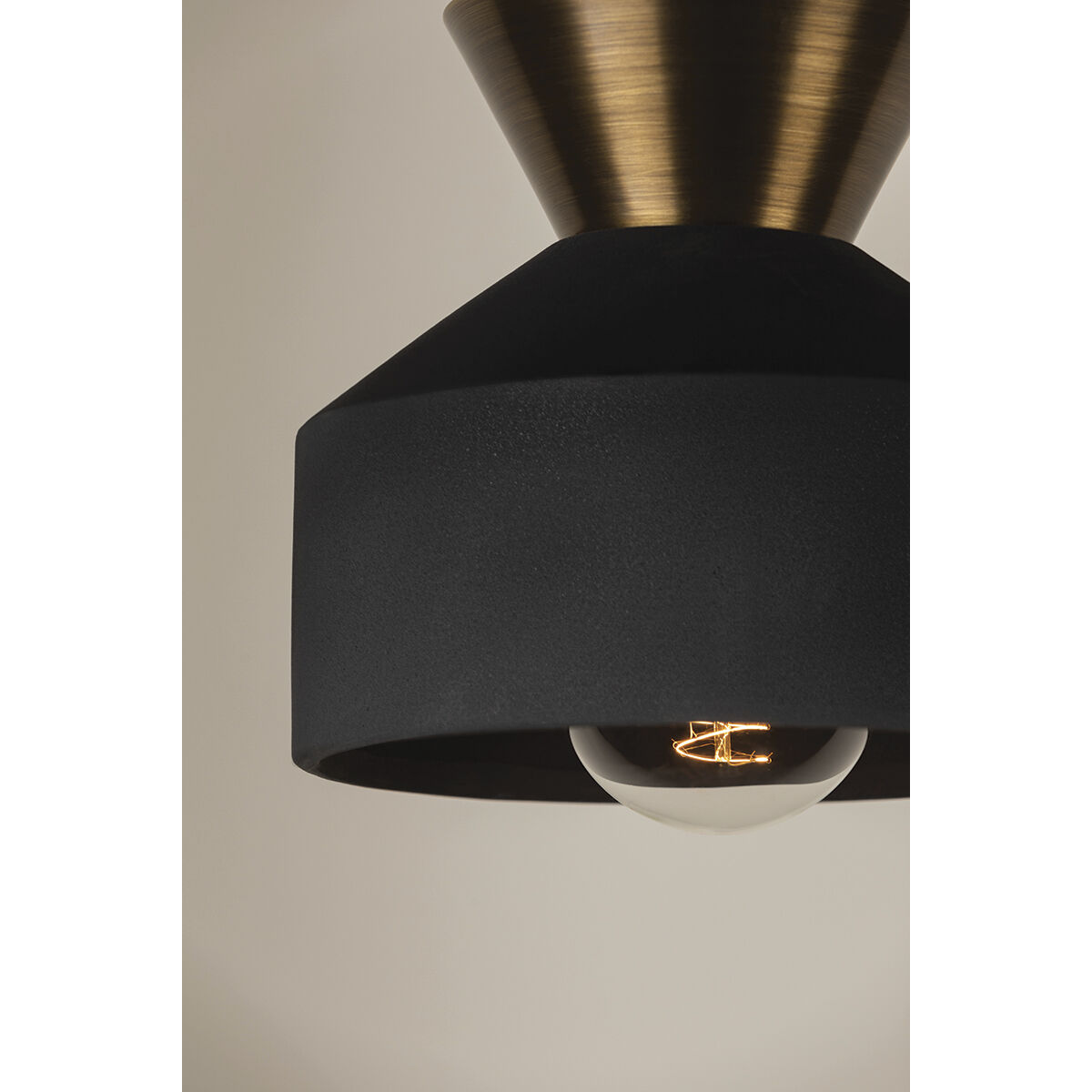 Covina 1 Light 7.75 inch Patina Brass/Ceramic Black Flush Mount Ceiling Light