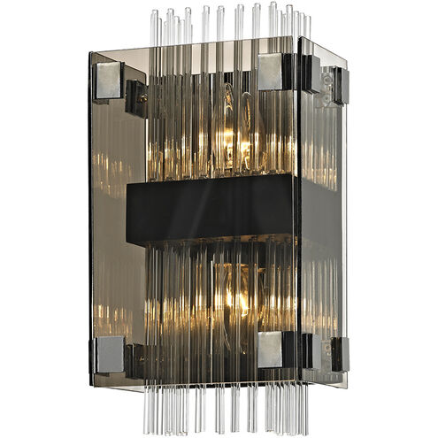 Apollo 2 Light 8 inch Dark Bronze Polished Chrome Wall Sconce Wall Light, Smoked and Clear Glass