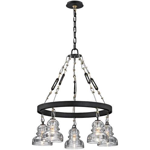 Menlo Park 5 Light 26 inch Deep Bronze Chandelier Ceiling Light, Historic Clear Pressed Glass