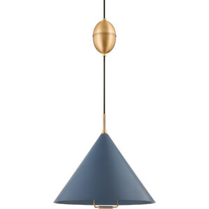 Fontana 1 Light 18 inch Patina Brass/Slate Blue Pendant Ceiling Light