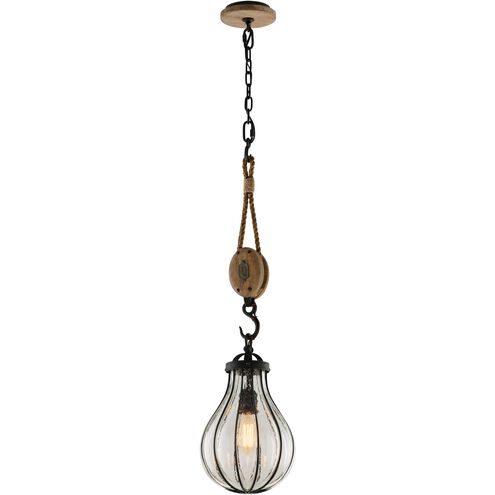 Murphy 1 Light 9 inch Vintage Iron With Rustic Wood Pendant Ceiling Light