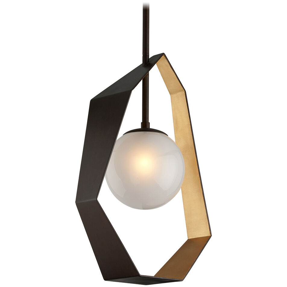 Origami LED 9 inch Bronze With Gold Leaf Pendant Ceiling Light, Frosted Clear Glass