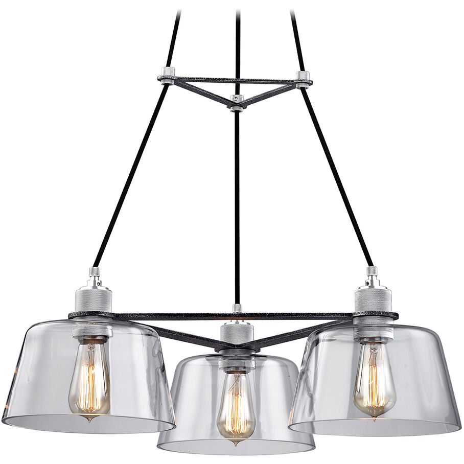 Audiophile 3 Light 27 inch Old Silver And Polished Alumin Chandelier Ceiling Light, Clear Glass