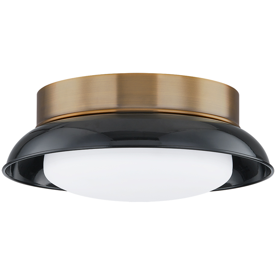 Arnie 1 Light 14.25 inch Patina Brass and Gloss Black Flush Mount Ceiling Light